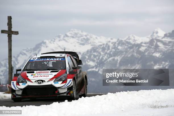 Sebastien Ogier of France and Julien Ingrassia of France compete with their Toyota Gazoo Racing WRT Toyota Yaris WRC during Day Two of the FIA World...