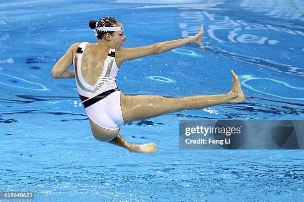 Member of the Mexico team competes in the Synchronized Swimming Team Free Final during Day Eight of the 14th FINA World Championships at the Oriental...