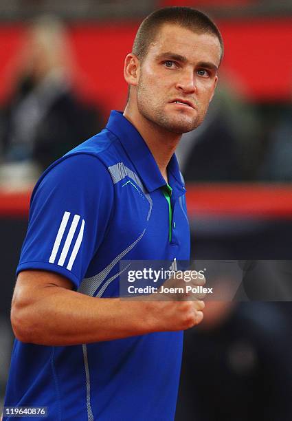 Mikhail Youzhny of Russia celebrates during his semi final match against Gilles Simon of France during the bet-at-home German Open Tennis...