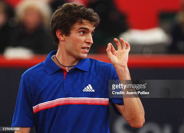 Gilles Simon of France is seen during his semi final match against Mikhail Youzhny of Russia during the bet-at-home German Open Tennis Championships...