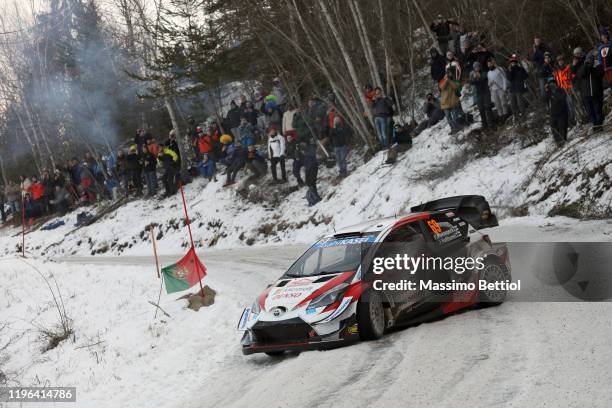 Kalle Rovanpera of Finland and Jonne Halttunen of Finland compete with their Toyota Gazoo Racing WRT Toyota Yaris WRC during Day Two of the FIA World...