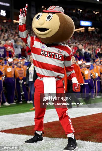 The Ohio State Buckeyes mascot "Brutus Buckeye" performs prior to the College Football Playoff Semifinal against the Clemson Tigers at the...