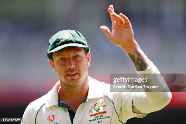 James Pattinson of Australia acknowledges the fans as he walks back to his fielding position on the boundary during day four of the Second Test match...