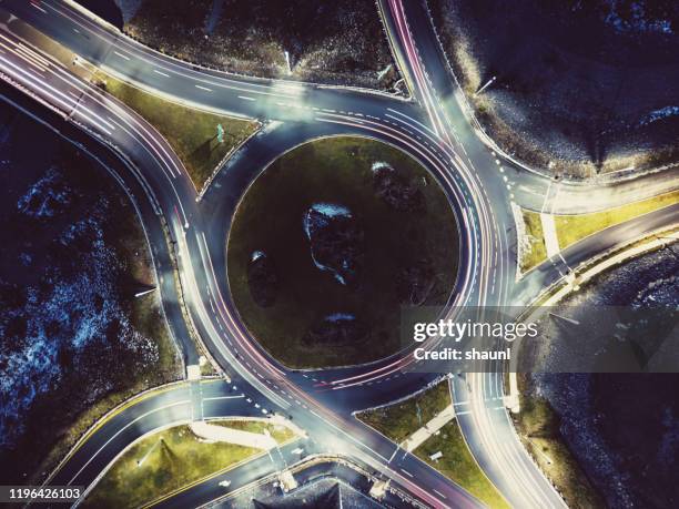 aerial view of roundabout - traffic circle stock pictures, royalty-free photos & images