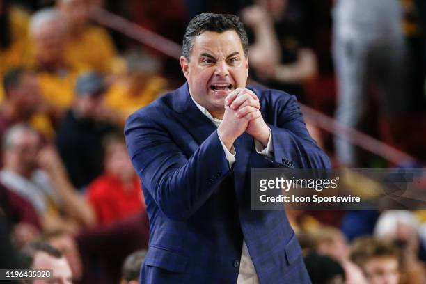 Arizona Wildcats head coach Sean Miller gestures to his team during the college basketball game between the Arizona Wildcats and the Arizona State...