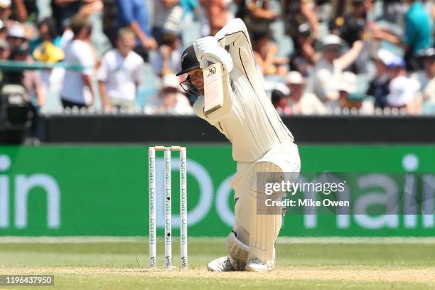 Tom Blundell of New Zealand bats during day four of the Second Test match in the series between Australia and New Zealand at Melbourne Cricket Ground...