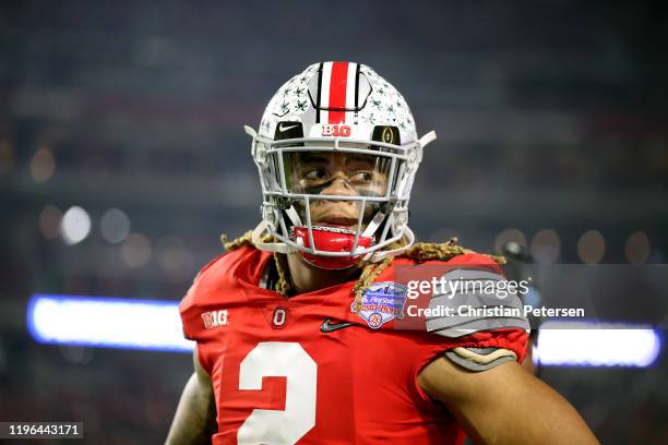 Chase Young of the Ohio State Buckeyes reacts against the Ohio State Buckeyes in the second half during the College Football Playoff Semifinal at the...