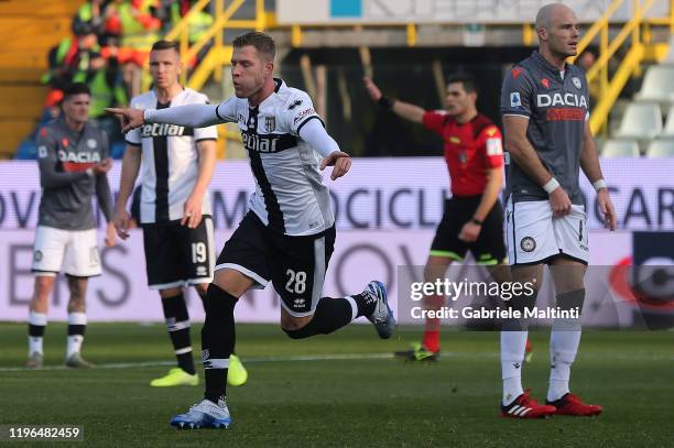 Riccardo Gagliolo of Parma FC celebrates after scoring a goal during the Serie A match between Parma Calcio and Udinese Calcio at Stadio Ennio...