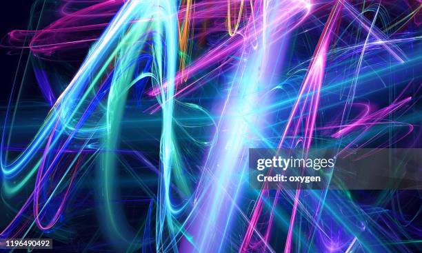 colorful magical neon blue violet wave swirl circle ribbon black background energy streams - ondas electromagneticas fotografías e imágenes de stock