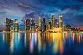 Singapore Marina Bay Cityscape Panorama at Dusk
