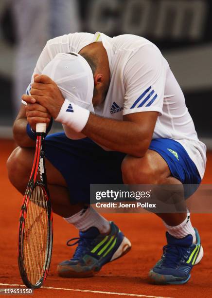 Fernando Verdasco of Spain is seen during his semi final match against Nicolas Almagro of Spain during the bet-at-home German Open Tennis...