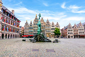 Market square in center of Antwerp with Brabo fountain, Belgium