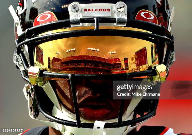 Julio Jones of the Atlanta Falcons warms up during a game against the Tampa Bay Buccaneers at Raymond James Stadium on December 29, 2019 in Tampa,...