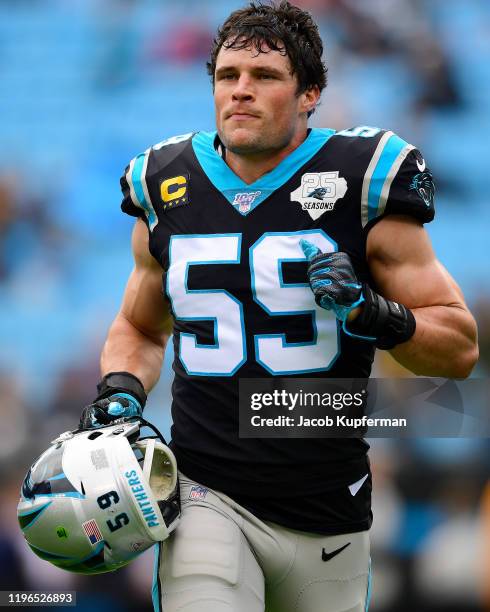 Luke Kuechly of the Carolina Panthers before their game against the New Orleans Saints at Bank of America Stadium on December 29, 2019 in Charlotte,...