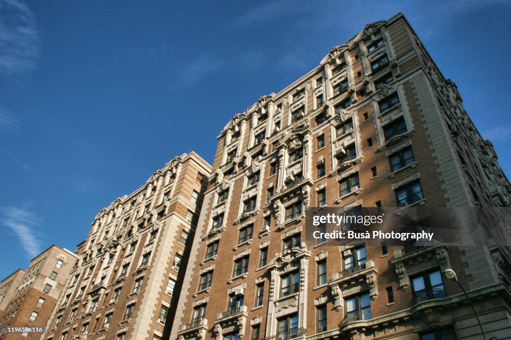 Ornate pre-war apartment buildings in the Upper West Side of Manhattan, New York City, USA