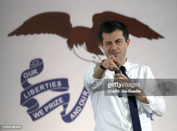 Democratic presidential candidate South Bend, Indiana Mayor Pete Buttigieg speaks during a campaign event in the The Skate Pit on December 29, 2019...