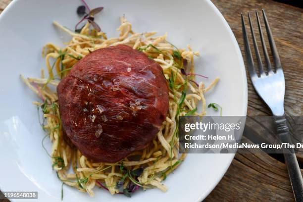 Alce Crudo is Rocky Mountain elk tartare, cooked to order, served with toasted masala aioli, cilantro, ginger, garlic, and ajwain seed crisps on June...