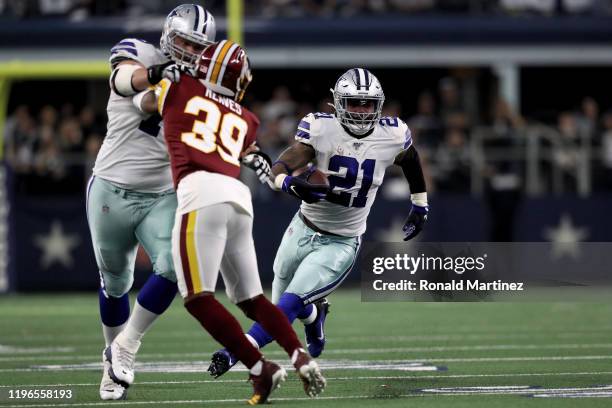 Ezekiel Elliott of the Dallas Cowboys rin the game at AT&T Stadium on December 29, 2019 in Arlington, Texas.