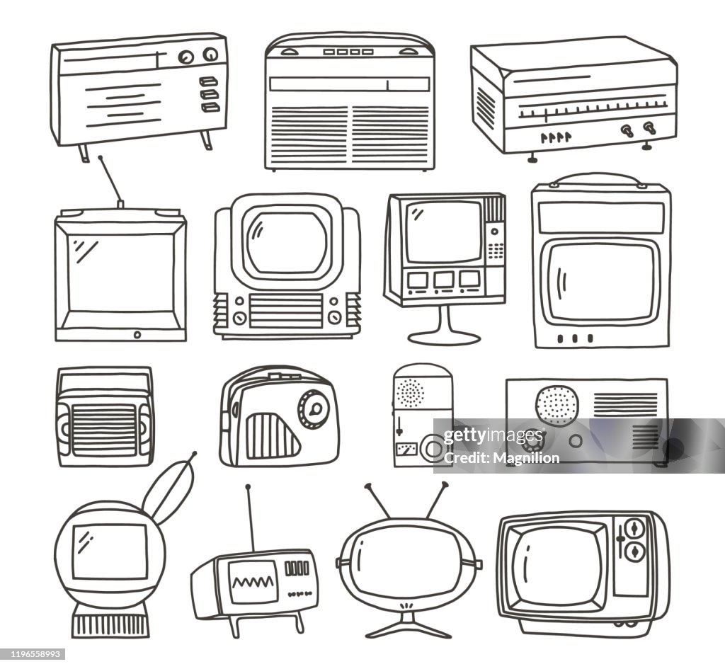 Retro TV and Radio Doodles Set