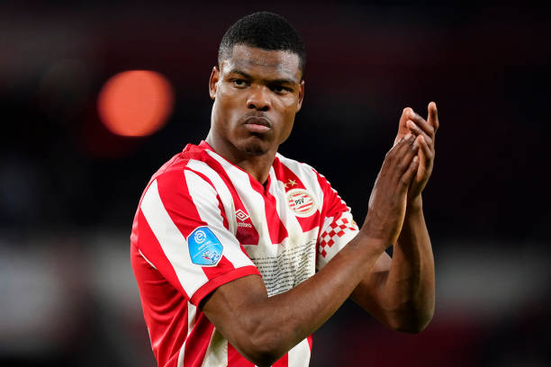 Denzel Dumfries of PSV disappointed during the Dutch Eredivisie match between PSV v Fc Twente at the Philips Stadium on January 26, 2020 in Eindhoven...