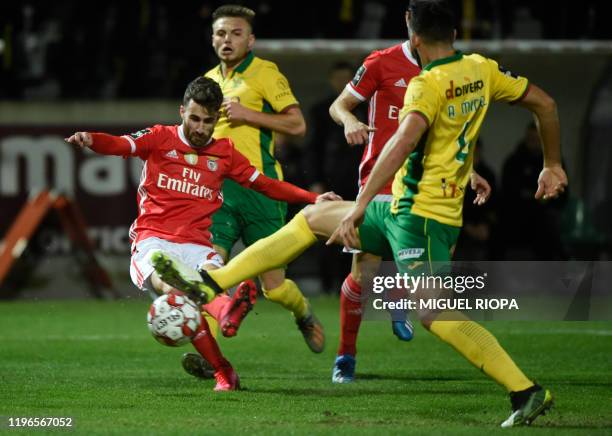 Benfica's Portuguese midfielder Rafa shoots to score a goal during the Portuguese league football match FC Pacos de Ferreira against SL Benfica at...