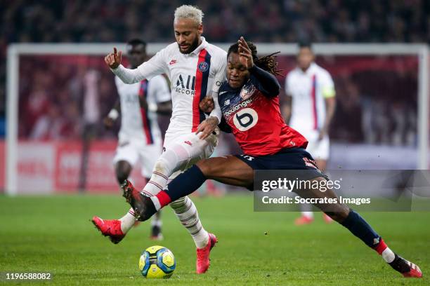 Neymar Jr of Paris Saint Germain, Renato Sanches of Lille during the French League 1 match between Lille v Paris Saint Germain at the Stade Pierre...