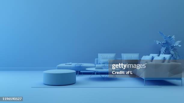 藍色有沙發的室內空間 - contemporary living space stockfoto's en -beelden