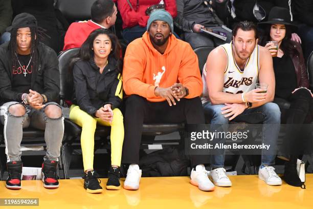 Kobe Bryant and daughter Gianna Bryant attend a basketball game between the Los Angeles Lakers and the Dallas Mavericks at Staples Center on December...