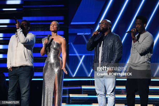 Host US singer-songwriter Alicia Keys and Boyz II Men sing in honor of late NBA legend Kobe Bryant during the 62nd Annual Grammy Awards on January 26...