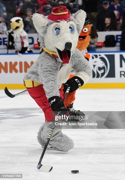 Calgary Flames mascot Harvey the Hound played in the NHL Mascots Game during the NHL All-Star Game, at Enterprise Center, St. Louis, Mo., on January...