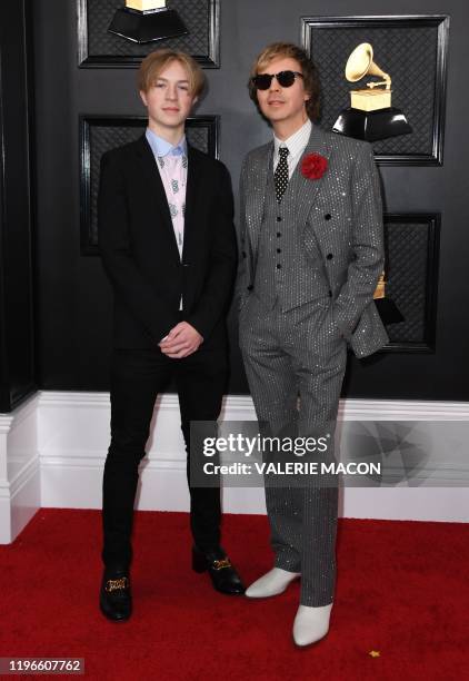 Musician Beck and his son Cosimo Hansen arrive for the 62nd Annual Grammy Awards on January 26 in Los Angeles.