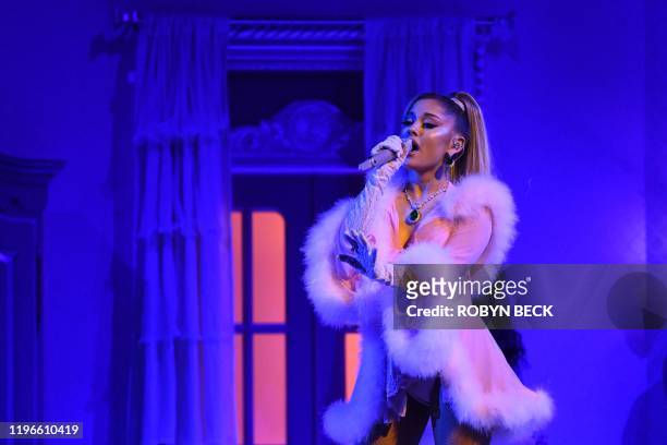 Singer-songwriter Ariana Grande performs during the 62nd Annual Grammy Awards on January 26 in Los Angeles.
