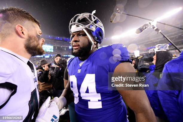 Dalvin Tomlinson of the New York Giants after his teams loss to the Philadelphia Eagles at MetLife Stadium on December 29, 2019 in East Rutherford,...