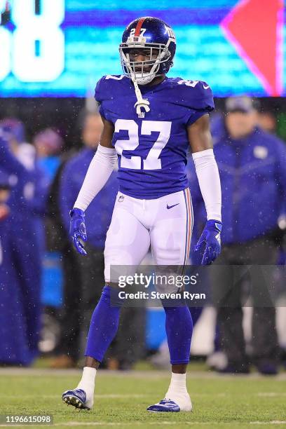 DeAndre Baker of the New York Giants looks on against the Philadelphia Eagles at MetLife Stadium on December 29, 2019 in East Rutherford, New Jersey.