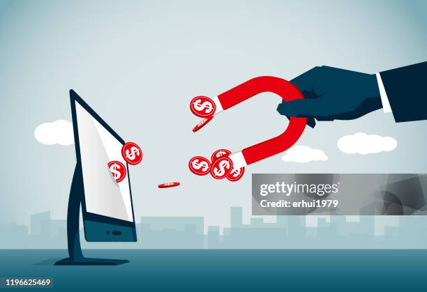 computer crime - man touching screen stock illustrations