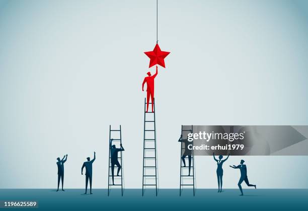 ilustraciones, imágenes clip art, dibujos animados e iconos de stock de triunfo - alcanzar las extrellas