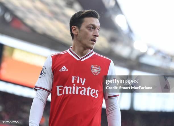 Mesut Ozil of Arsenal during the Premier League match between Arsenal FC and Chelsea FC at Emirates Stadium on December 29, 2019 in London, United...