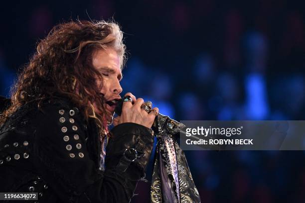 Singer-songwriter Steven Tyler of Aerosmith performs during the 62nd Annual Grammy Awards on January 26 in Los Angeles.