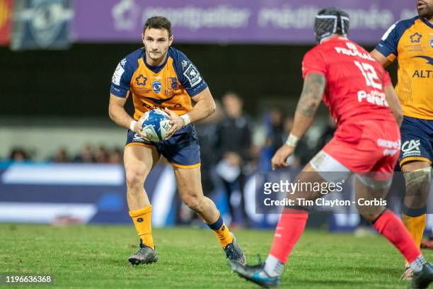 December 14: Thomas Darmon of Montpellier defended by Pita Akhi of Stade Toulouse during the Montpellier V Stade Toulouse European Rugby Championship...