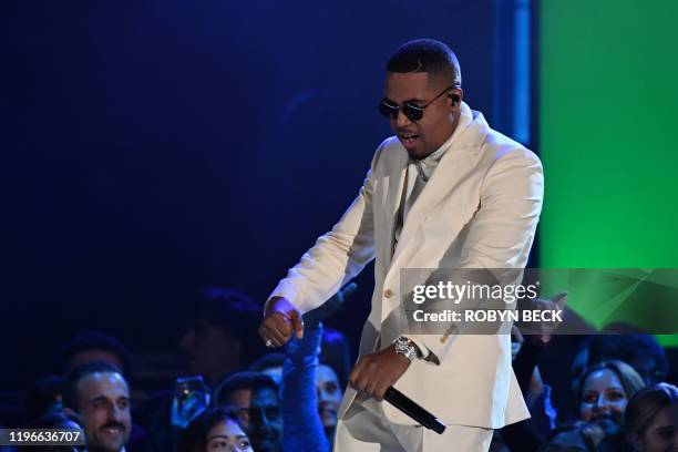 Rapper Nas performs during the 62nd Annual Grammy Awards on January 26 in Los Angeles.