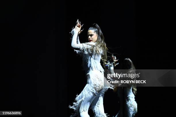 Spanish singer-songwriter Rosalia performs during the 62nd Annual Grammy Awards on January 26 in Los Angeles.