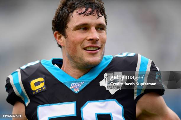 Luke Kuechly of the Carolina Panthers before their game against the New Orleans Saints at Bank of America Stadium on December 29, 2019 in Charlotte,...
