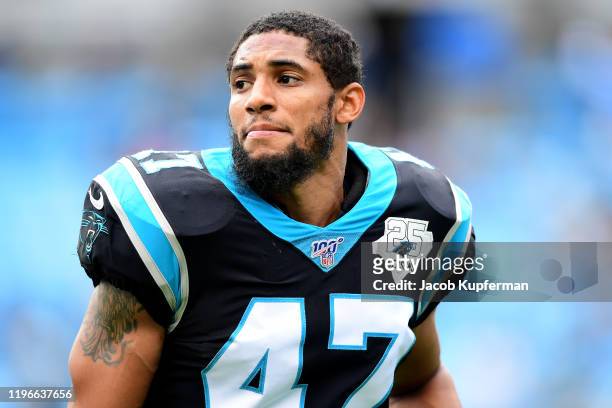 Ross Cockrell of the Carolina Panthers before their game against the New Orleans Saints at Bank of America Stadium on December 29, 2019 in Charlotte,...