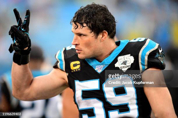 Luke Kuechly of the Carolina Panthers during the second half during their game against the New Orleans Saints at Bank of America Stadium on December...