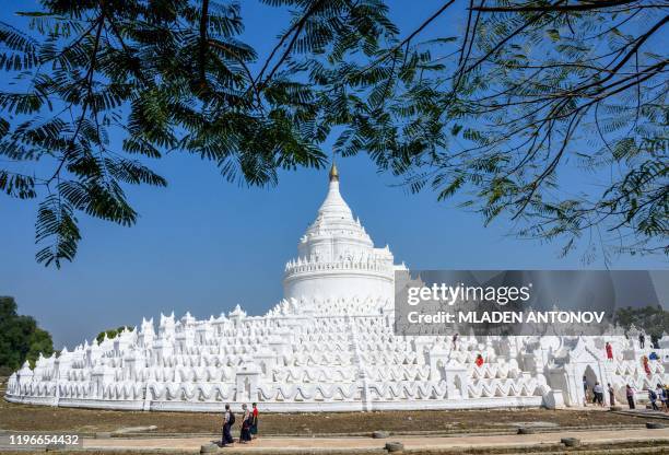 This photograph taken on January 16, 2020 shows Hsinbyume Pagoda in Mingun, some 40 kilometers outside Mandalay.