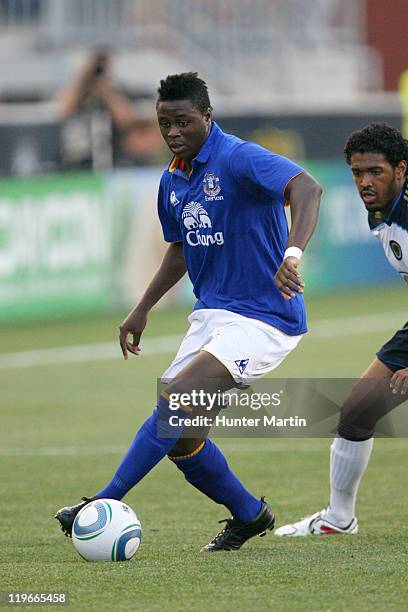 Forward Magaye Geuye of Everton FC controls the ball during a game against the Philadelphia Union at PPL Park on July 20, 2011 in Chester,...