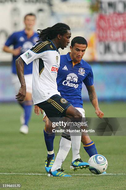 Midfielder Keon Daniel of the Philadelphia Union in action during a game against Everton FC at PPL Park on July 20, 2011 in Chester, Pennsylvania....