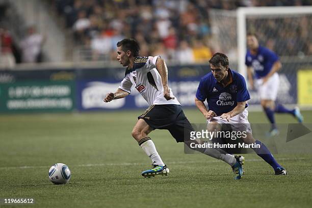 Midfielder/defender Gabriel Farfan of the Philadelphia Union in action during a game against Everton FC at PPL Park on July 20, 2011 in Chester,...