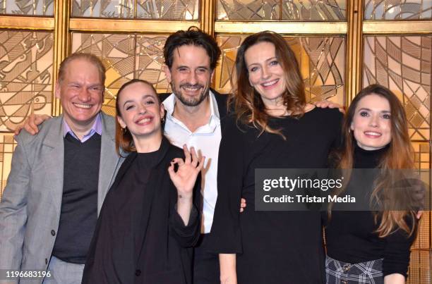 Joachim Paul Assboeck, Nellie Thalbach, Oliver Mommsen, Nicola Ransom and Zoe Moore attend the "Ab jetzt" theater premiere on January 26, 2020 in...