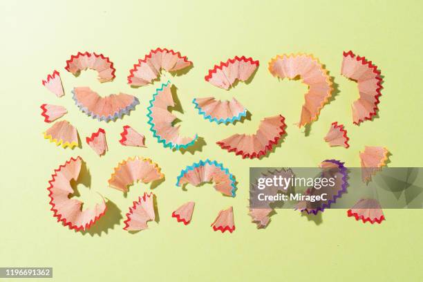 colorful pencil shavings - pencil shavings stock pictures, royalty-free photos & images